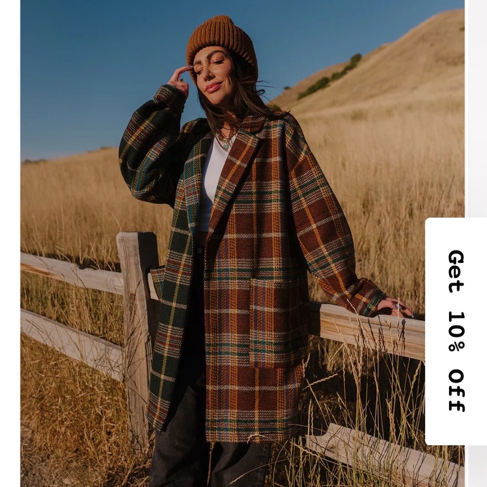 Dressed in LALA Plaid Jacket - Brown and Green